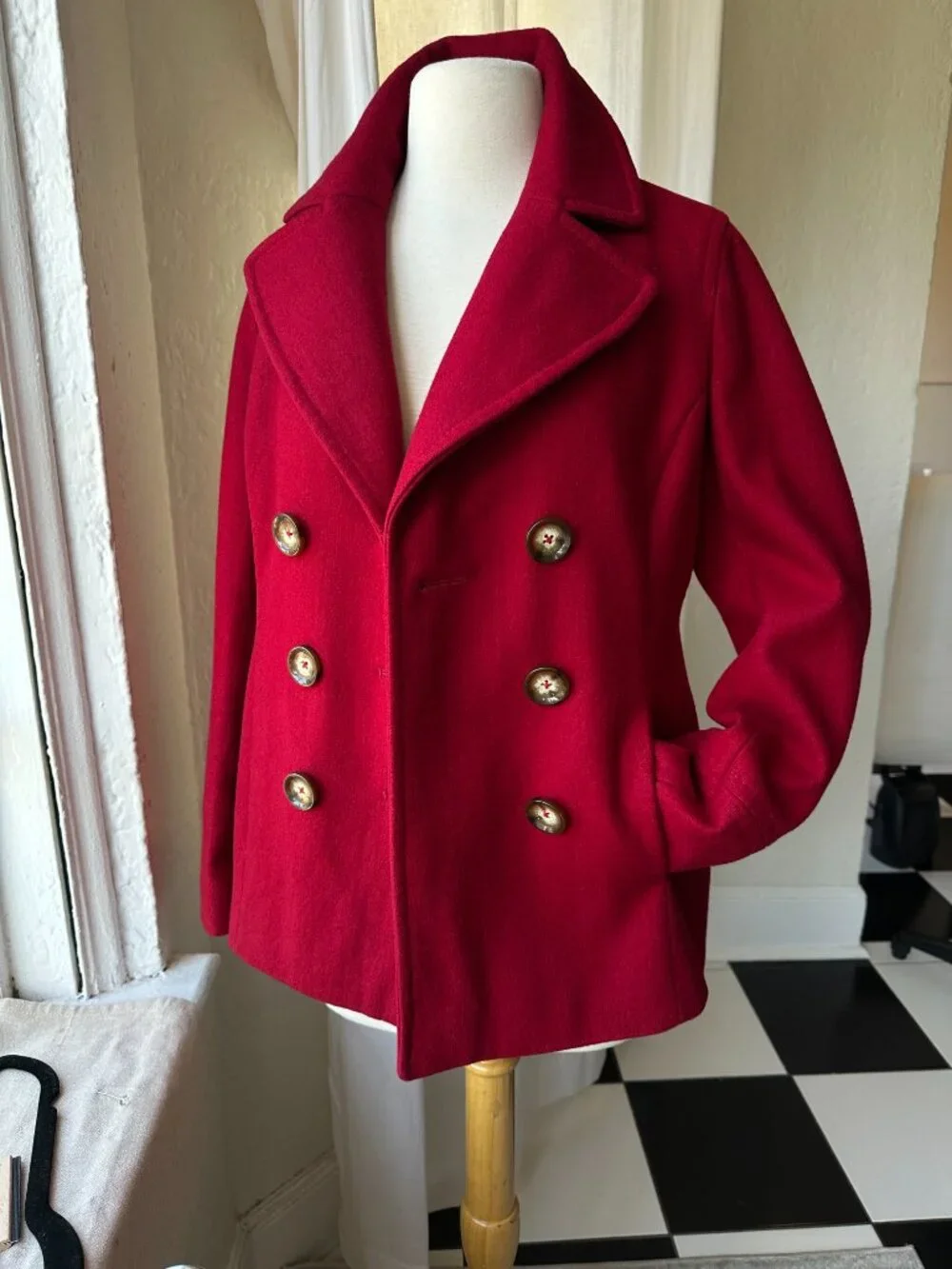 Michael Kors Red Wool Blend Double Breasted Peacoat Women’s S